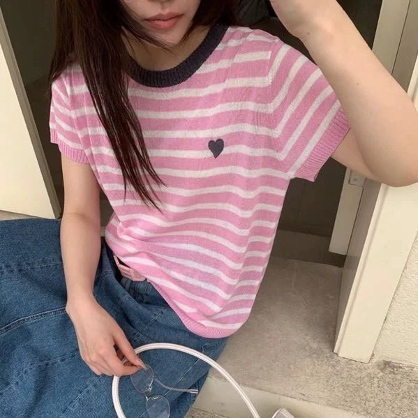 韩版半袖撞色短袖常规款圆领新潮风休闲T恤休闲风2265