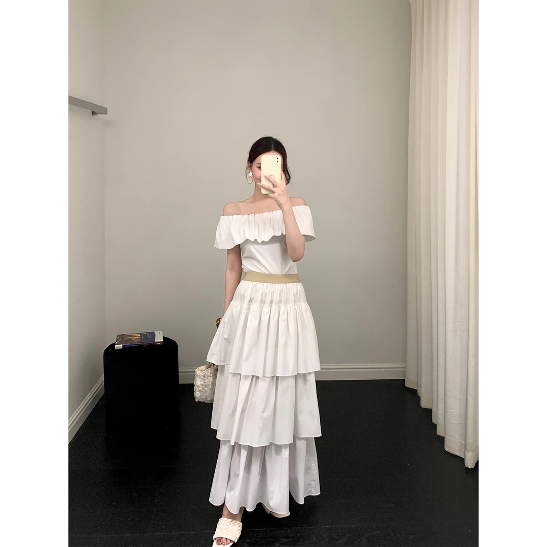 冯薪颖 时尚套装 夏日温柔休闲上衣女白色蛋糕裙套装 XS25138