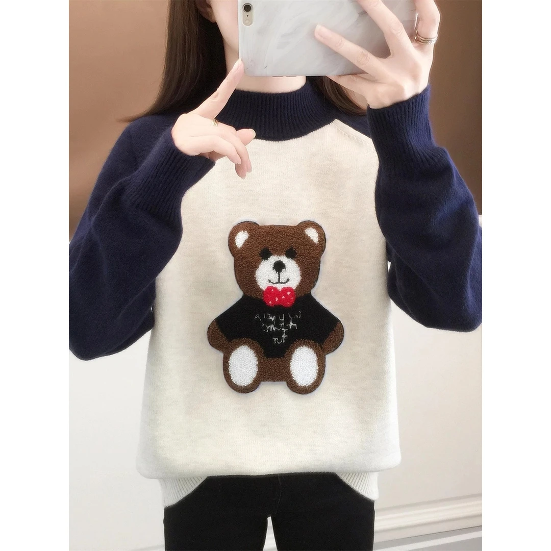 初中生小熊毛衣女秋冬2025新款内搭高中学生大童女生打底针织衫