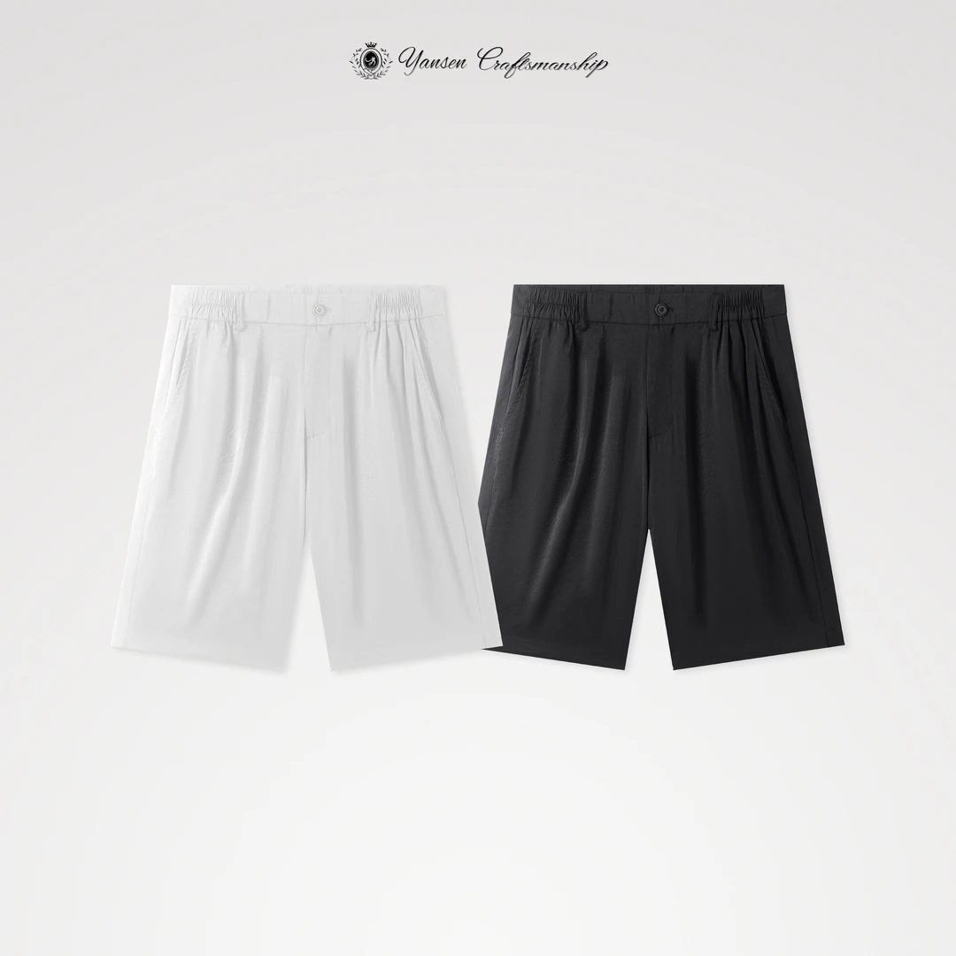 "顶奢"桑蚕丝定制面料简约百搭直筒休闲短裤KS8001