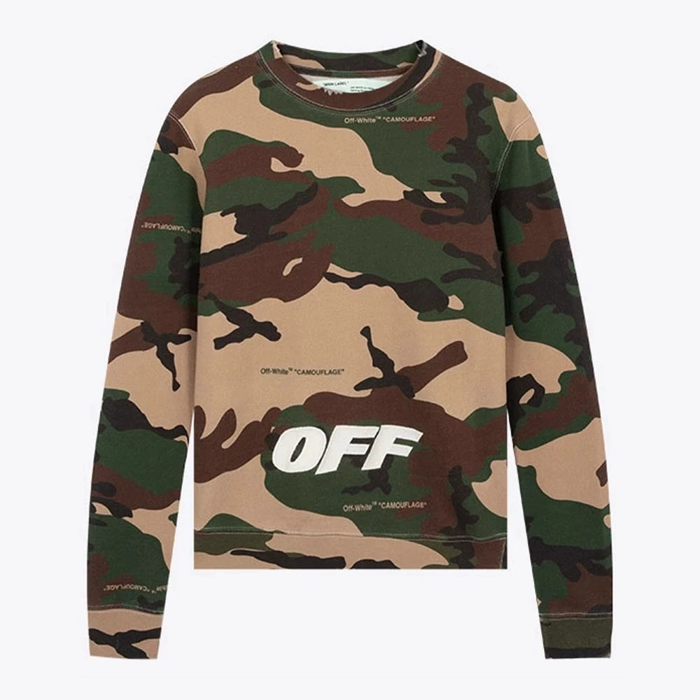 OFF WHITE迷彩logo印字纯棉男运动休闲卫衣OMBA025E181920219901