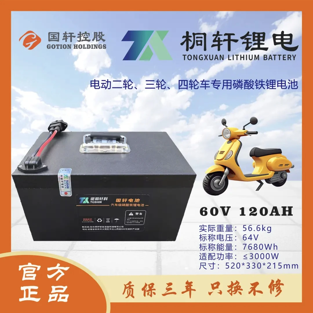 国轩60V120AH炬城锂业全新A品电芯磷酸铁锂电池用二轮三轮电动车