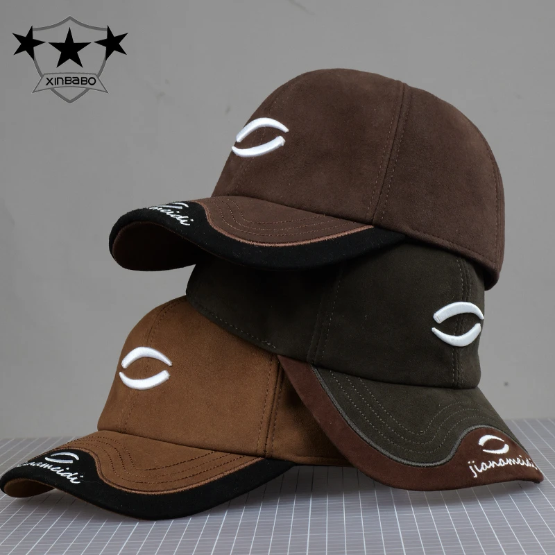 街头风男棒球帽羊皮秋冬字母帽子鸭舌帽情侣时尚百搭潮流真皮帽子