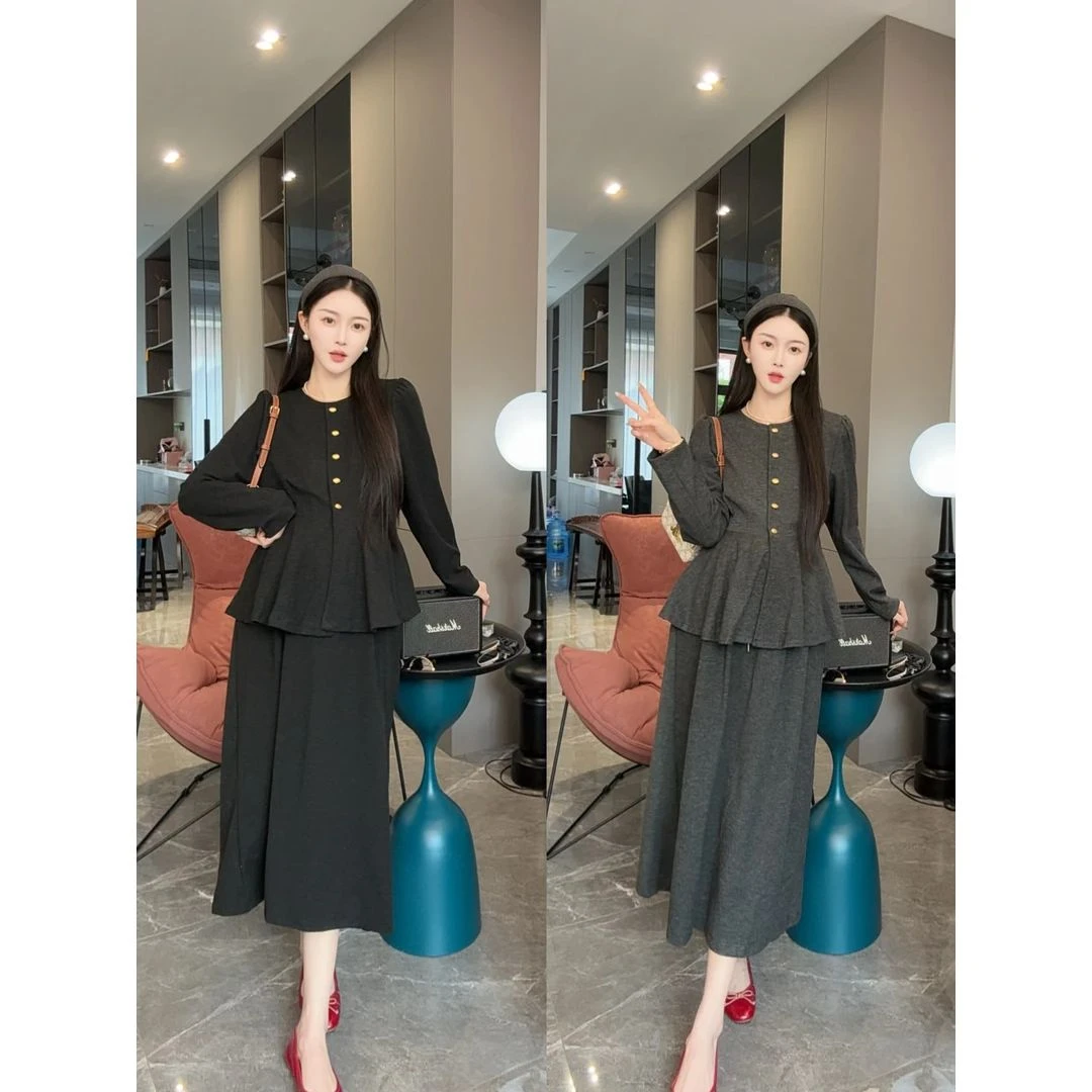 孕妇秋冬高级感小香风开衫上衣搭配半身裙套装