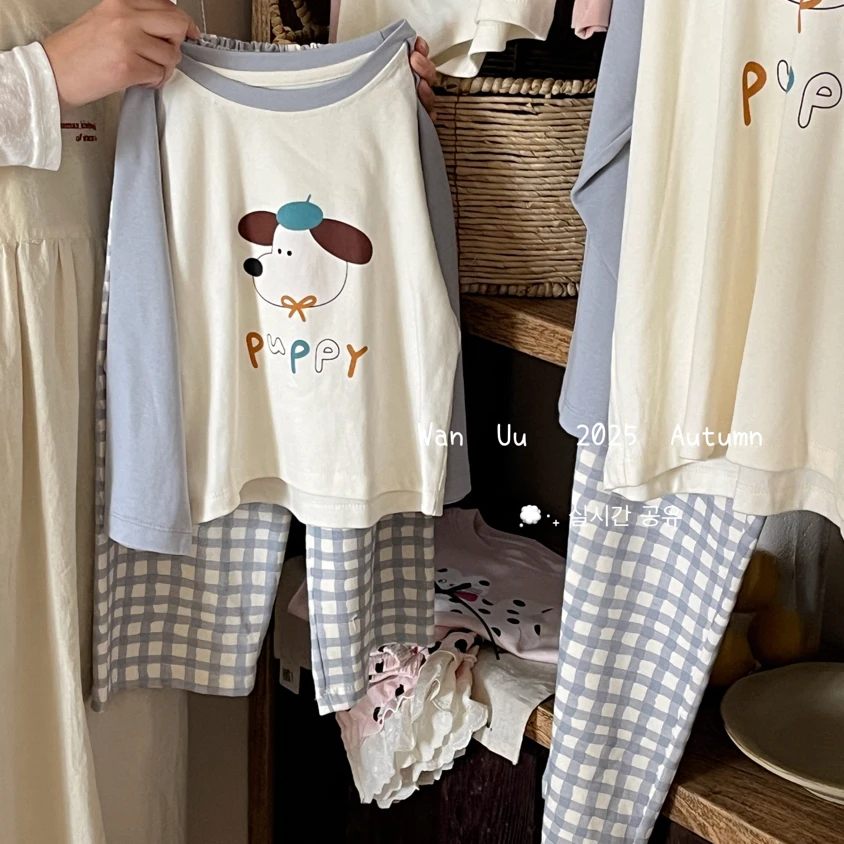 T4-6。2373亲子装秋款格子透气家居服