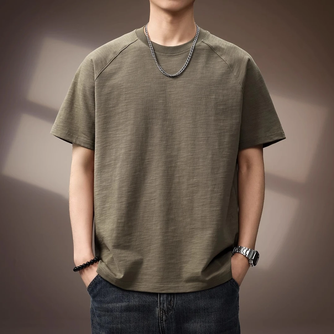 U&PURA高端高密竹节棉短袖T恤男日系复古夏季圆领纯色正肩体恤