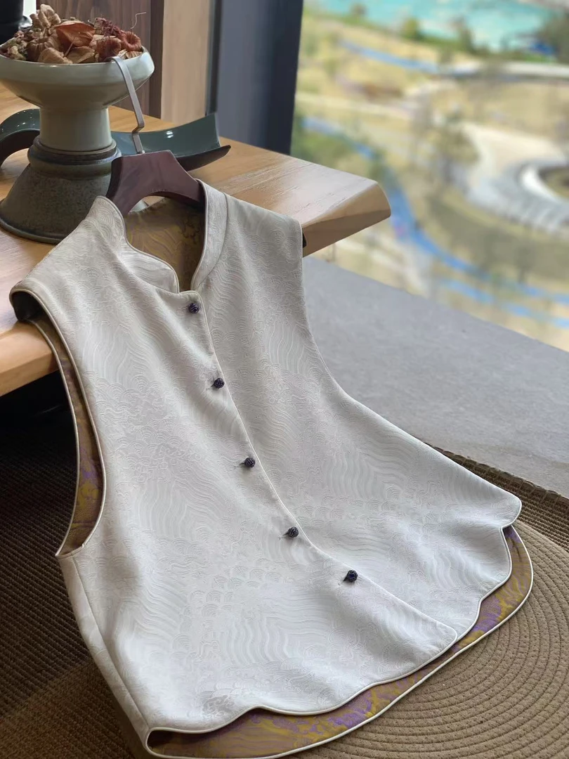 聆夏质造【海浪】 两色新款优雅温柔国风新中式盘扣双面穿提花马甲