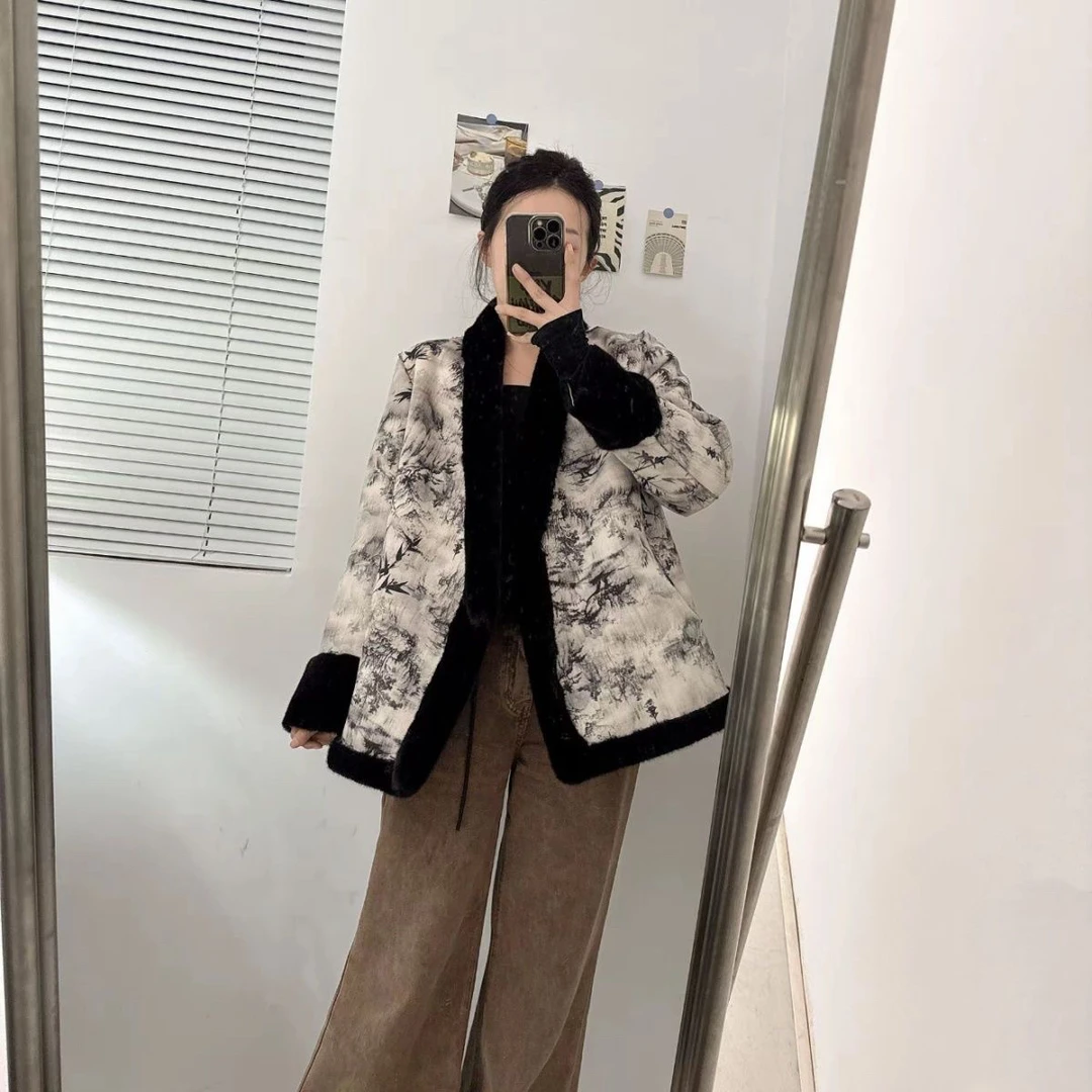 嘉兴海宁常规袖女系带印花中长款貂绒皮草气质冬季秋冬保暖