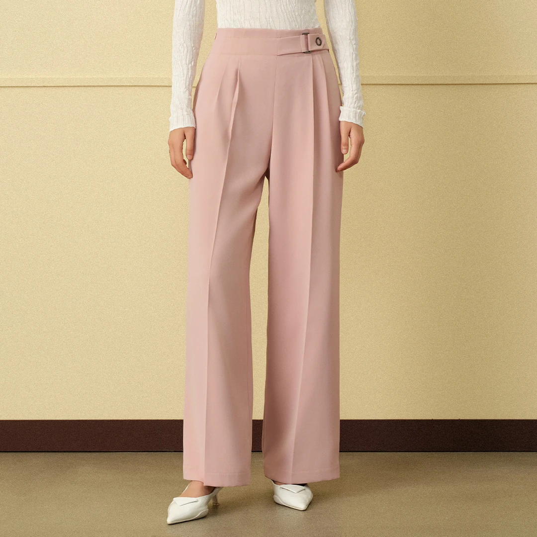 【曼德诗】直筒休闲裤女时尚高腰垂感显瘦阔腿裤MM102310833宽松