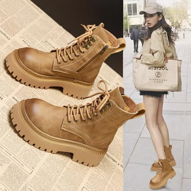 马丁靴女款2025春秋新款英伦风超火短靴子厚底复古机车单靴大黄靴