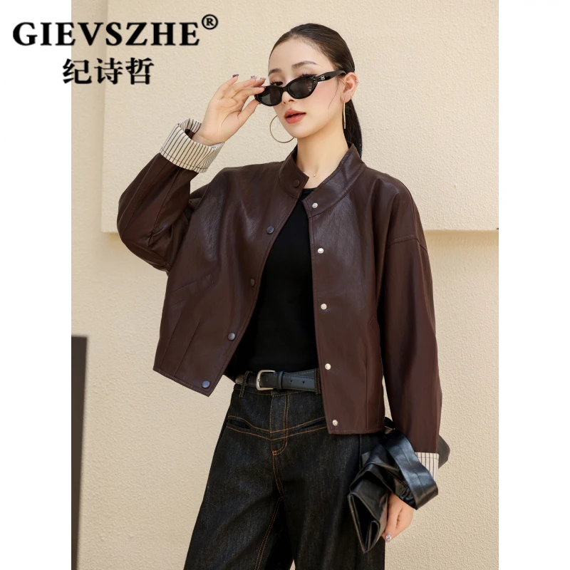 纪诗哲复古高级感皮衣外套女2025秋季新款袖口拼接设计感夹克上衣