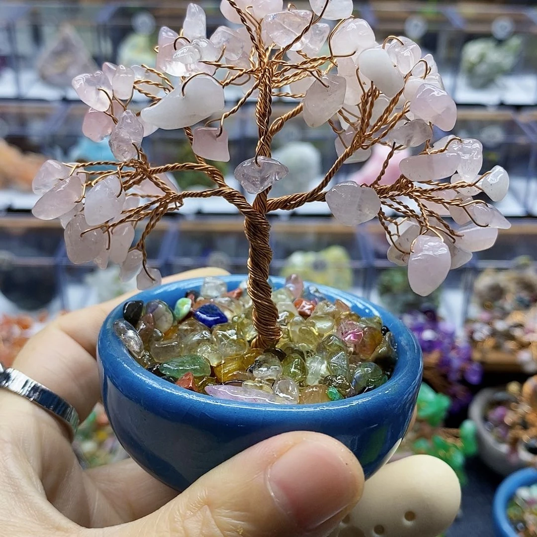 有机玻璃粉水晶发财树家居摆件