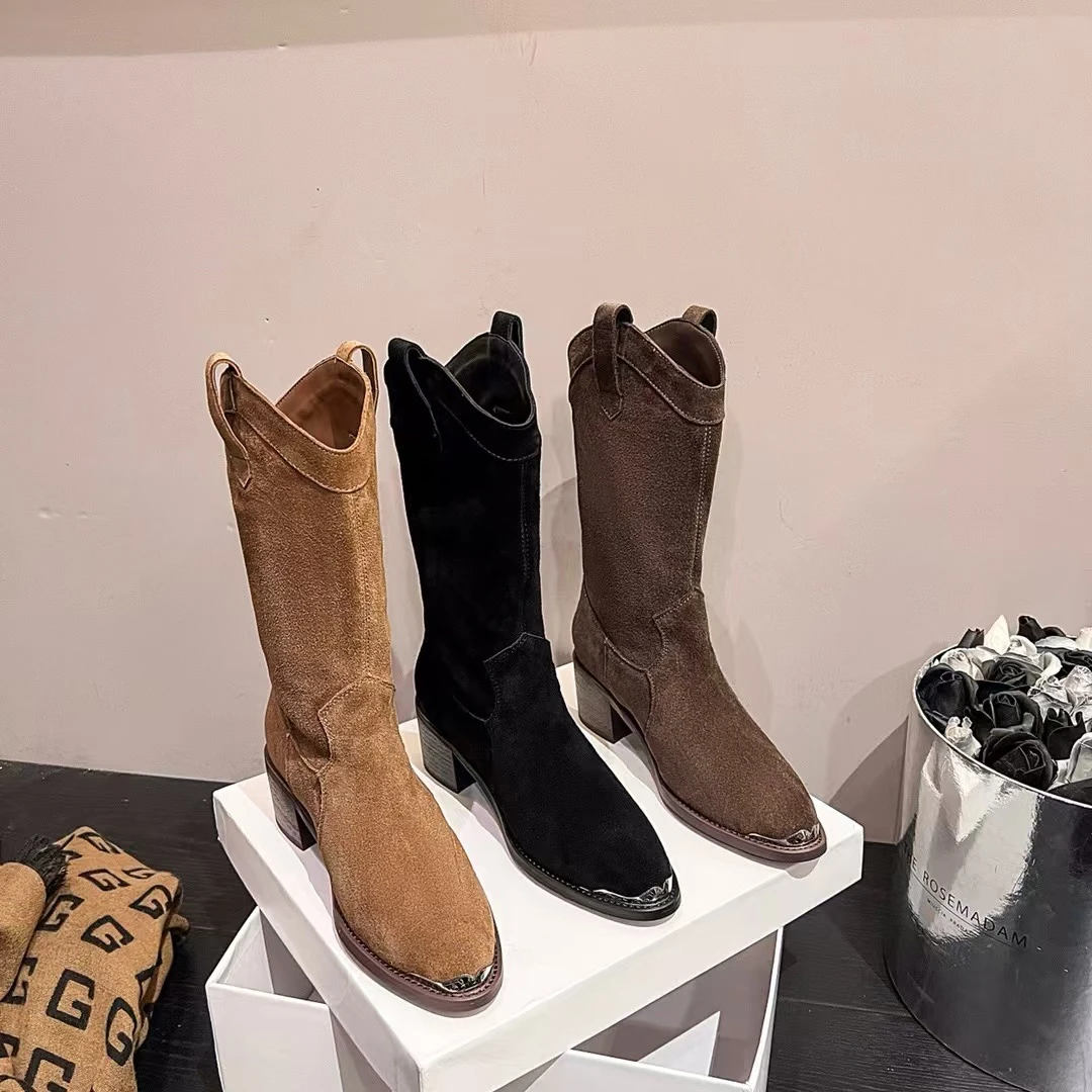 【NO退NO换】鑫燃KIKI 小众百搭尖头高筒靴 1888-35 BL