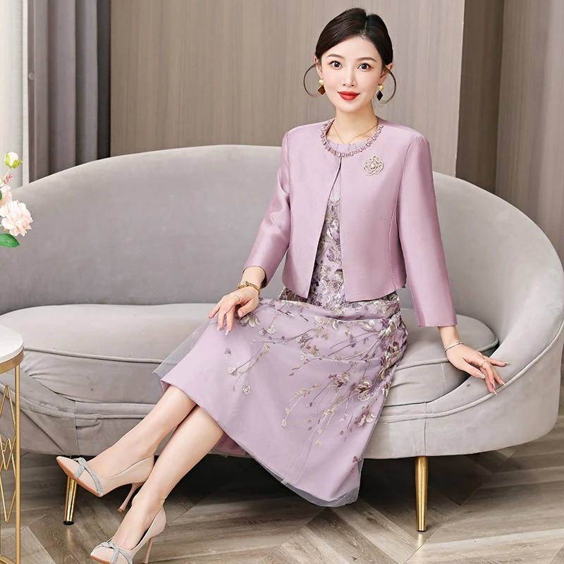 旗袍婚礼妈妈连衣裙女婚宴礼服喜婆婆装敬酒气质高端上档次中长款