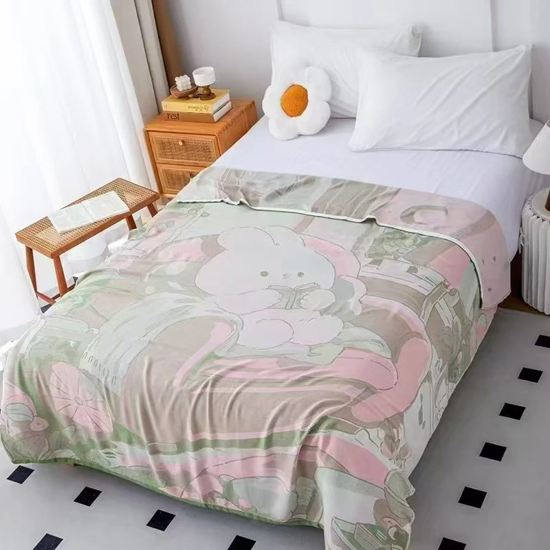 学习兔150×200竹纤维毯薄款柔软油画风单人毯子毛巾被冷感毯