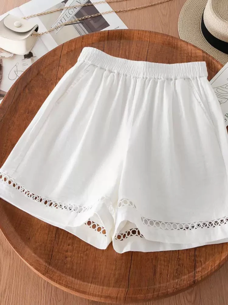 a字休闲短裤2025夏季新款松紧高腰显瘦居家热裤时尚阔腿短裤