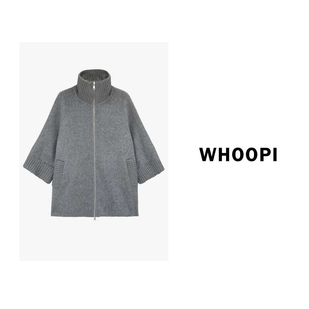【Whoopi】【雾弥冬音】独特拼毛织羊毛双面呢外套女呢子大衣宽松显瘦