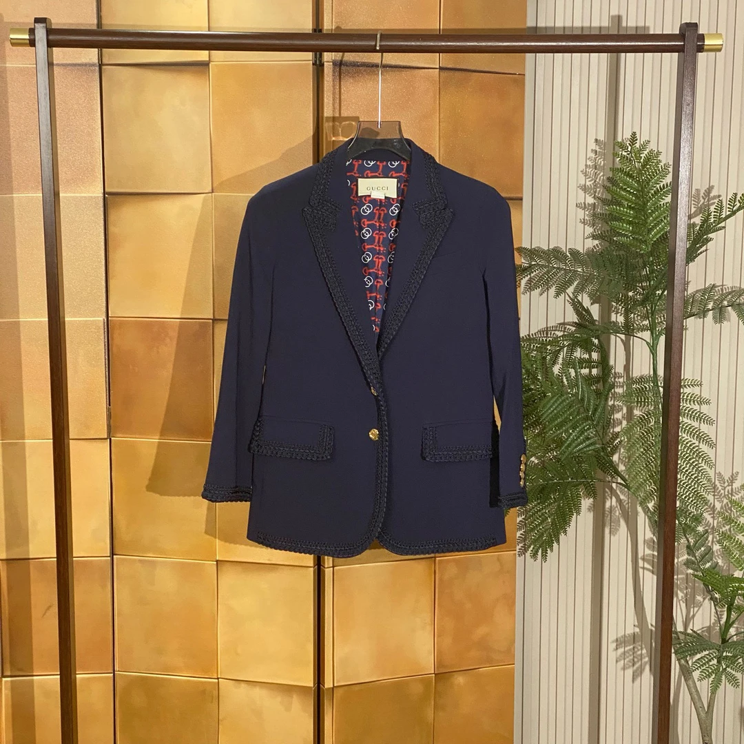 99新 GUCCI/古驰 蓝色学院风满印西装外套/36码/24692