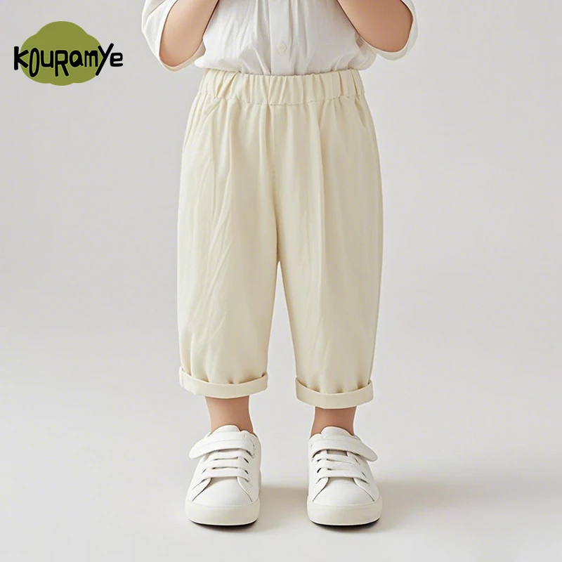 酷娃米夏季新款儿童裤子中小男女宝时尚纯色简约百搭九分裤70431