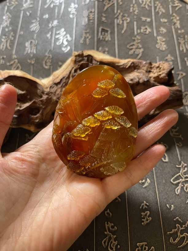 精品岫玉花玉原皮子山水挂坠吊坠，手工雕刻，颜色超美