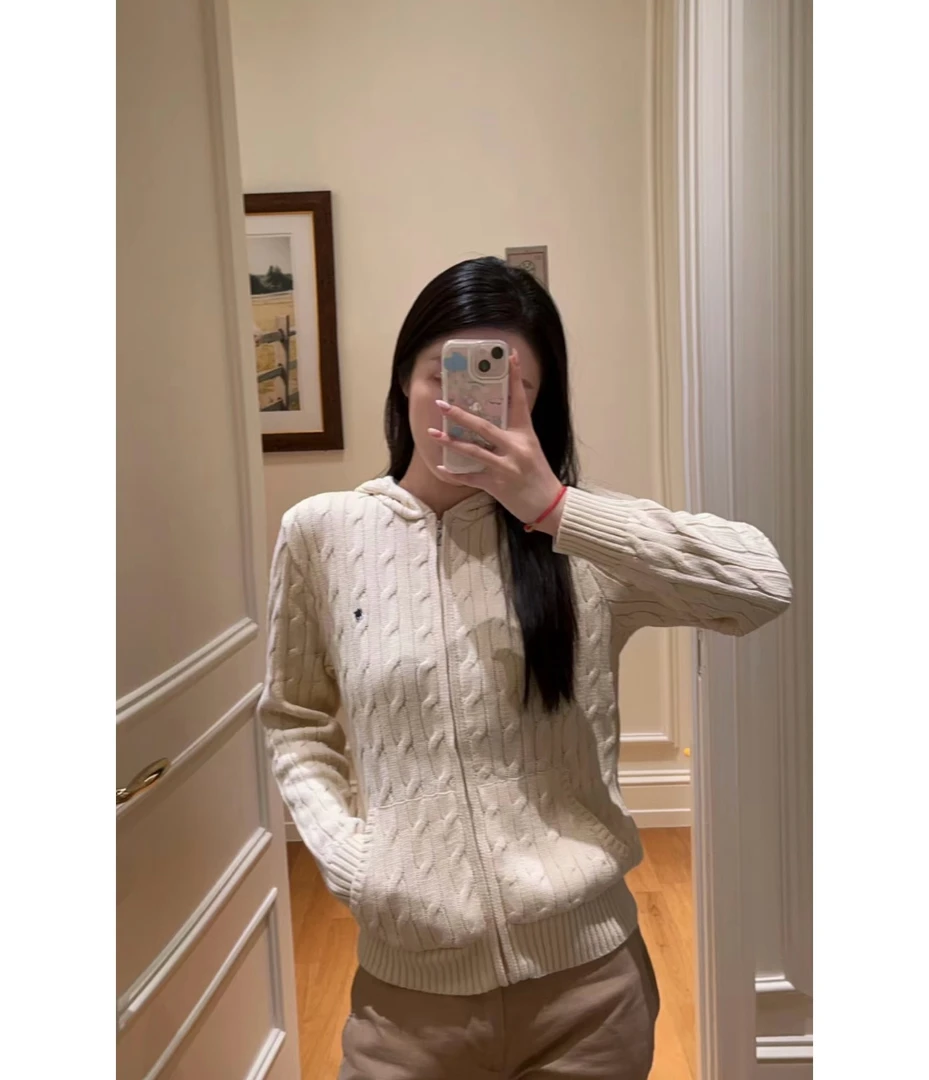 SANSIS 小马 白色新款连帽长袖基础显瘦开衫