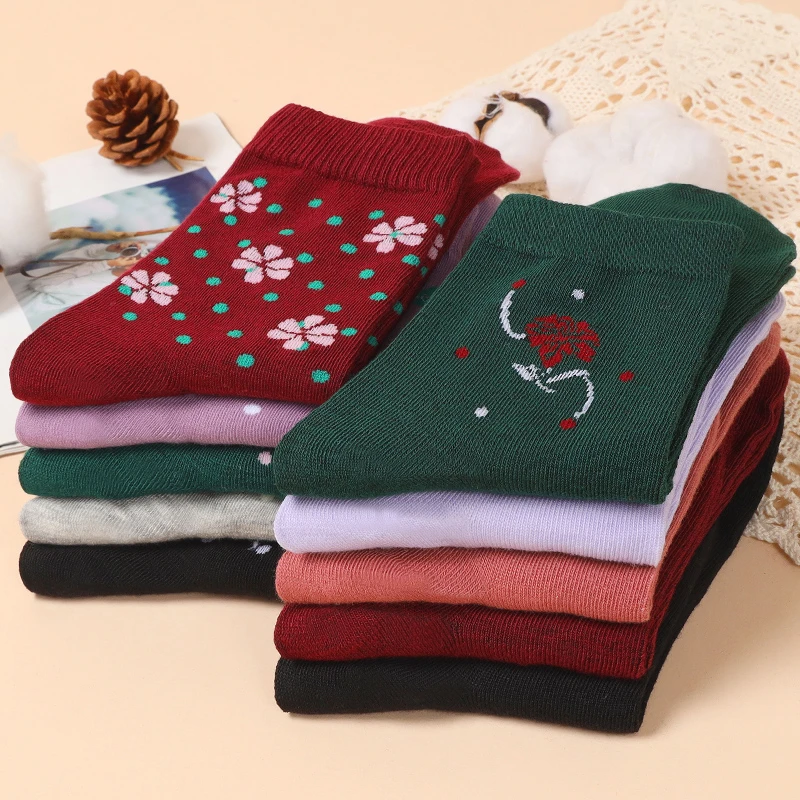 5-10双中老年妈妈袜女秋冬季加厚中筒袜秋季短筒长袜大人防臭防滑