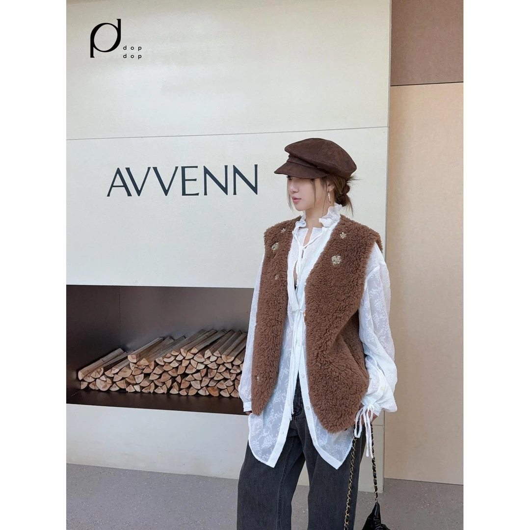 AVVENN2025冬正反两穿手工订珠无袖马夹女2190dopdop买手店