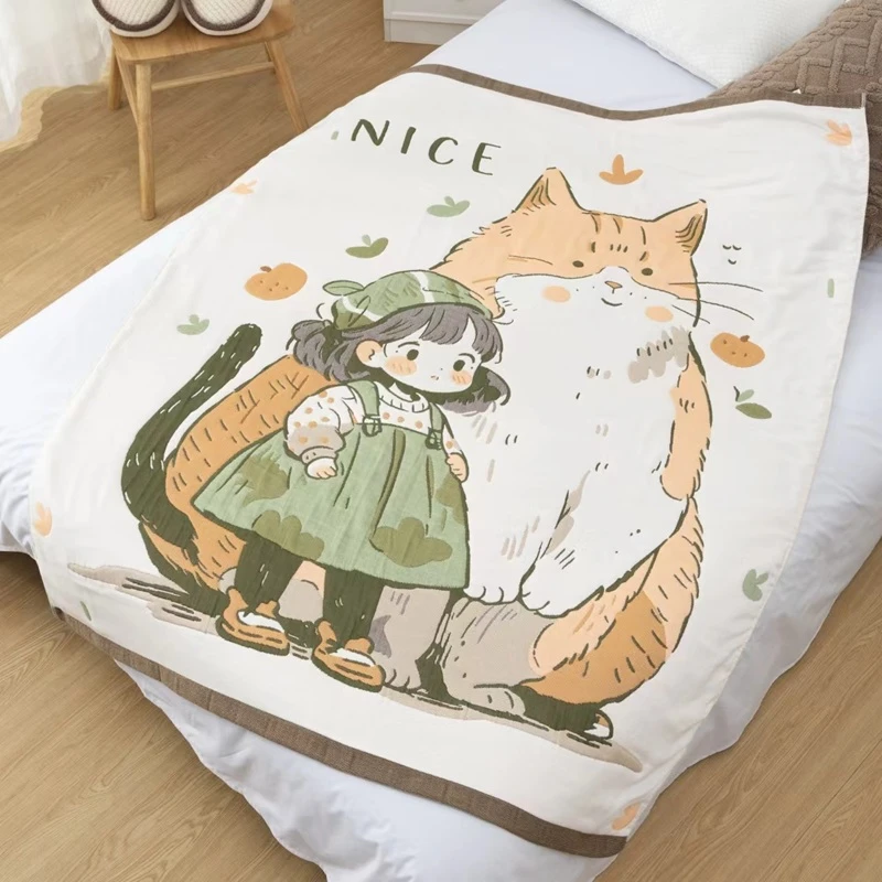 【加菲猫】 150cm x 200cm 多功能轻奢超柔轻奢纱布泡芙被