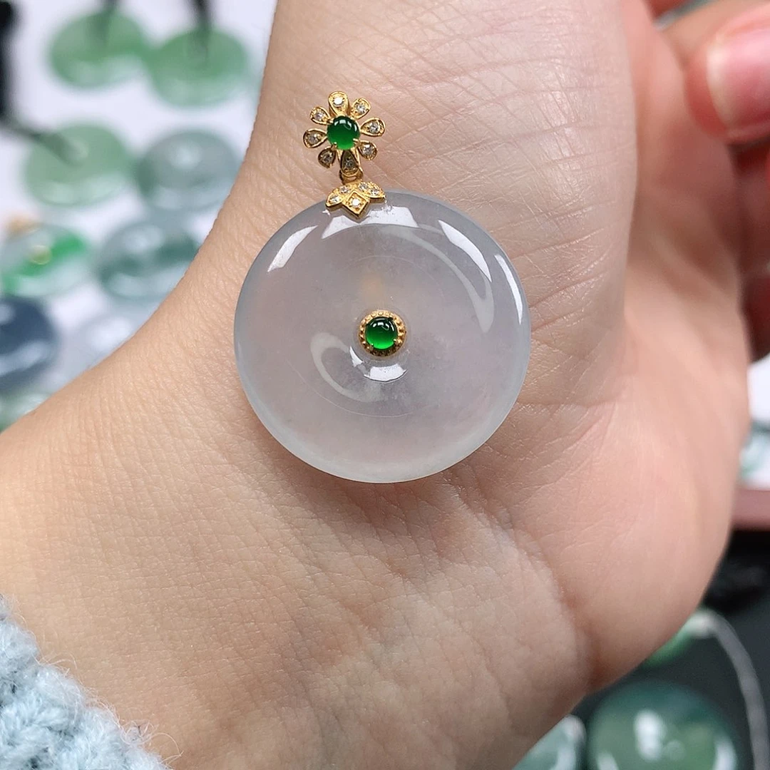 翡翠颈饰18K金镶嵌平安