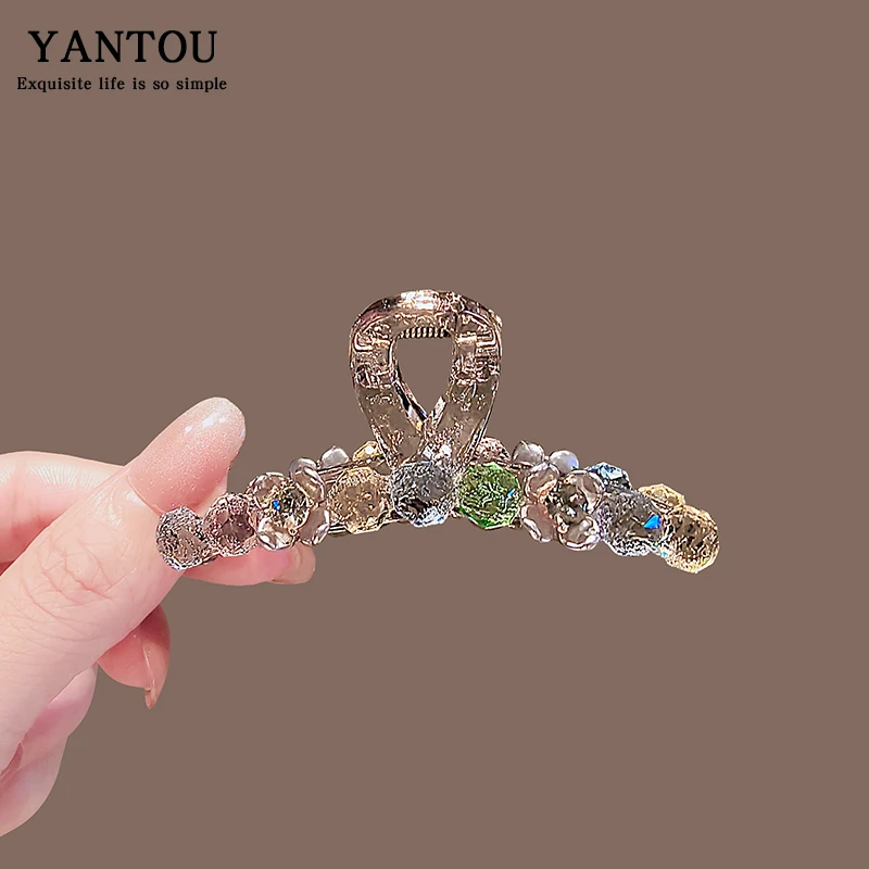 韩式轻奢满钻中号发夹女后脑勺盘发抓夹半扎发发卡百搭鲨鱼夹发抓