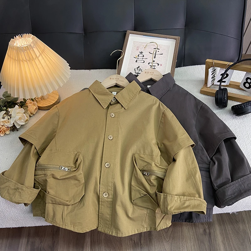 佑妈家童装 儿童春秋季新款衬衫 男女童中大童潮款纯棉外套