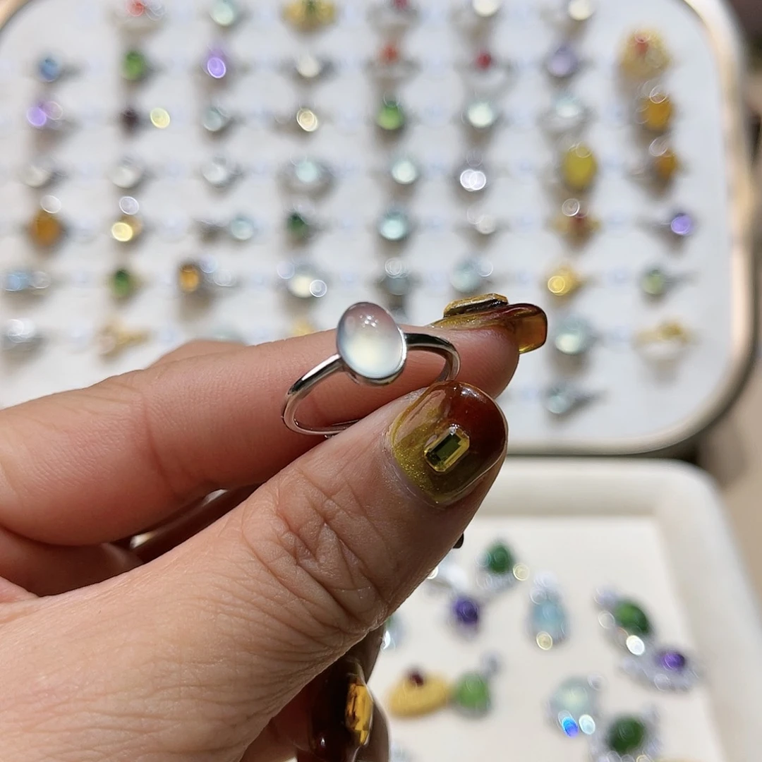 蛇纹石玉戒指银S925镶嵌戒指