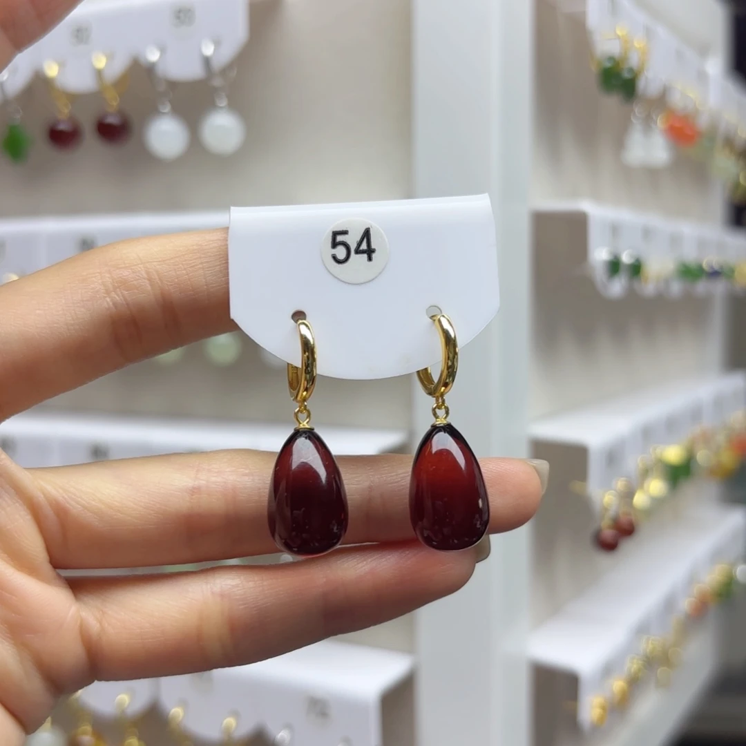 银S925镶嵌血珀耳饰