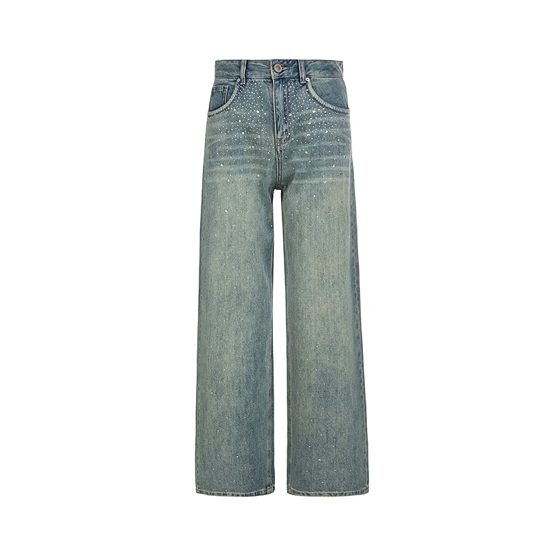 圣迪奥高腰时尚休闲夏季复古宽松九分水洗牛仔裤S25260803