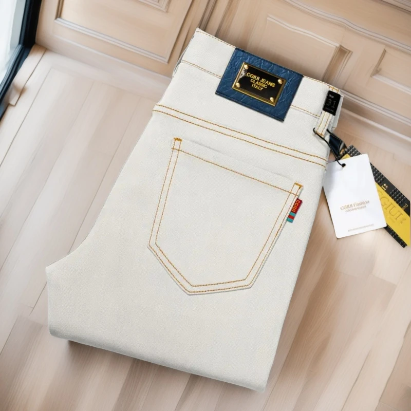 夏季新款高端莫兰迪灰时尚男士牛仔裤修身小直筒休闲商务软牛仔裤