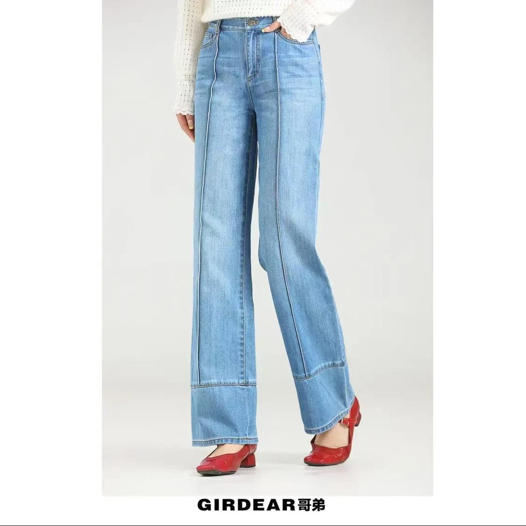GIRDEAR/哥弟夏季舒适百搭显瘦修身高腰直筒裤宽松牛仔裤110001