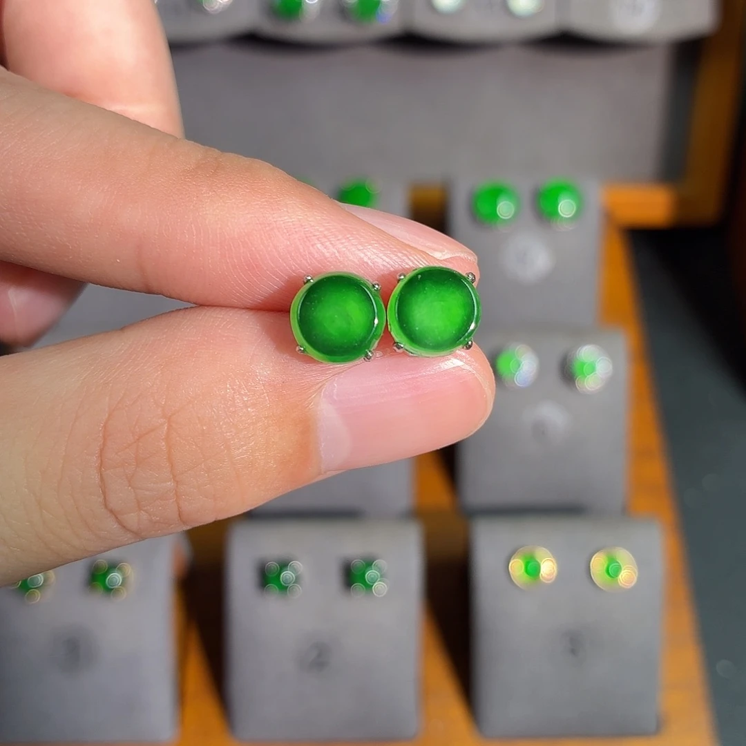 翡翠银S925镶嵌耳饰