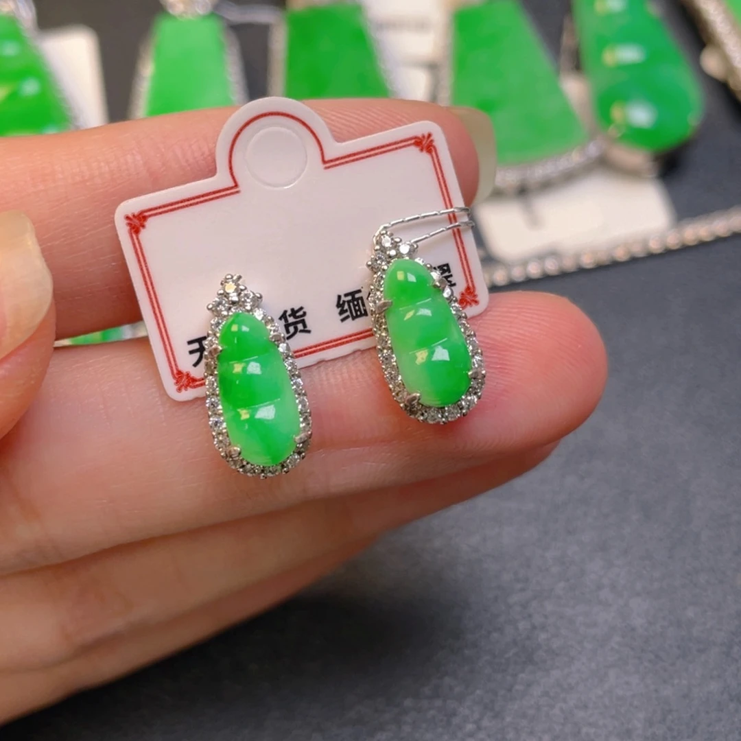 翡翠银S925镶嵌吊坠(不含链)耳钉