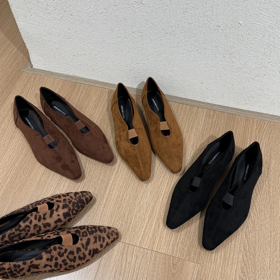 2025新款极简复古小方头显瘦瓢鞋豹纹绒面百搭一脚蹬粗跟单鞋女