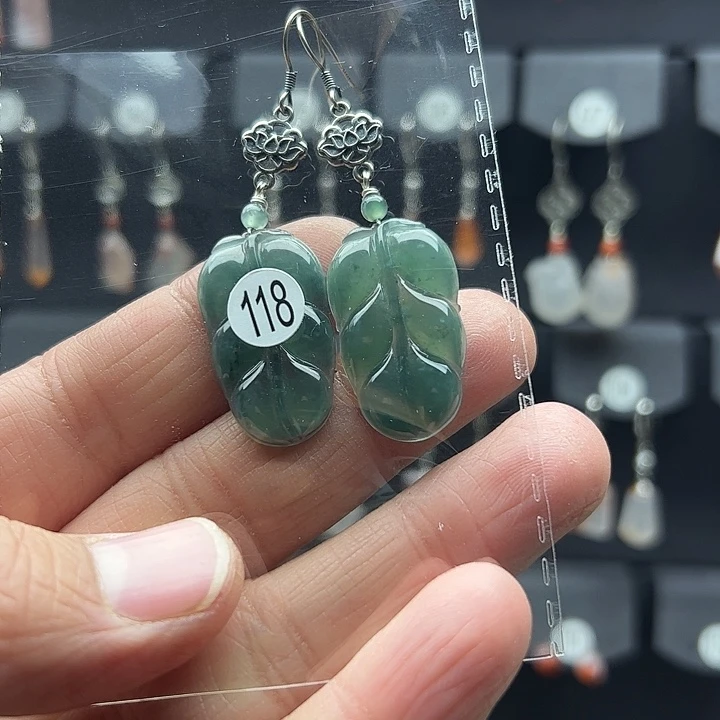 翡翠耳饰银S925镶嵌w***n
