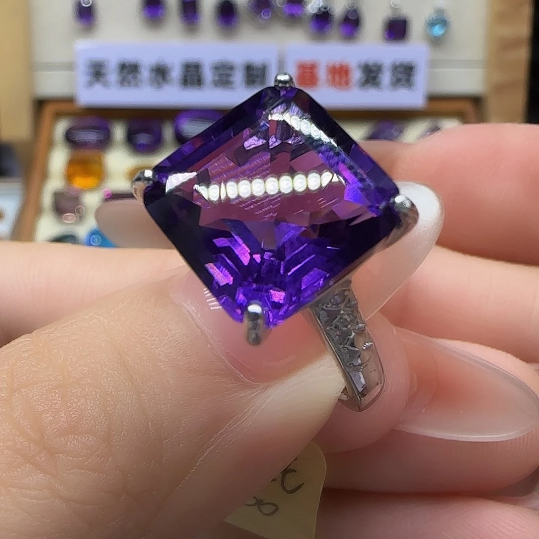 紫***带水晶银S925镶嵌珠宝半成品G 8克拉