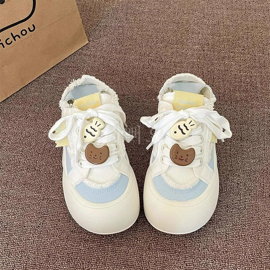 校园风厚底面包鞋女2025夏季新款薄款透气帆布鞋小众百搭运动板鞋