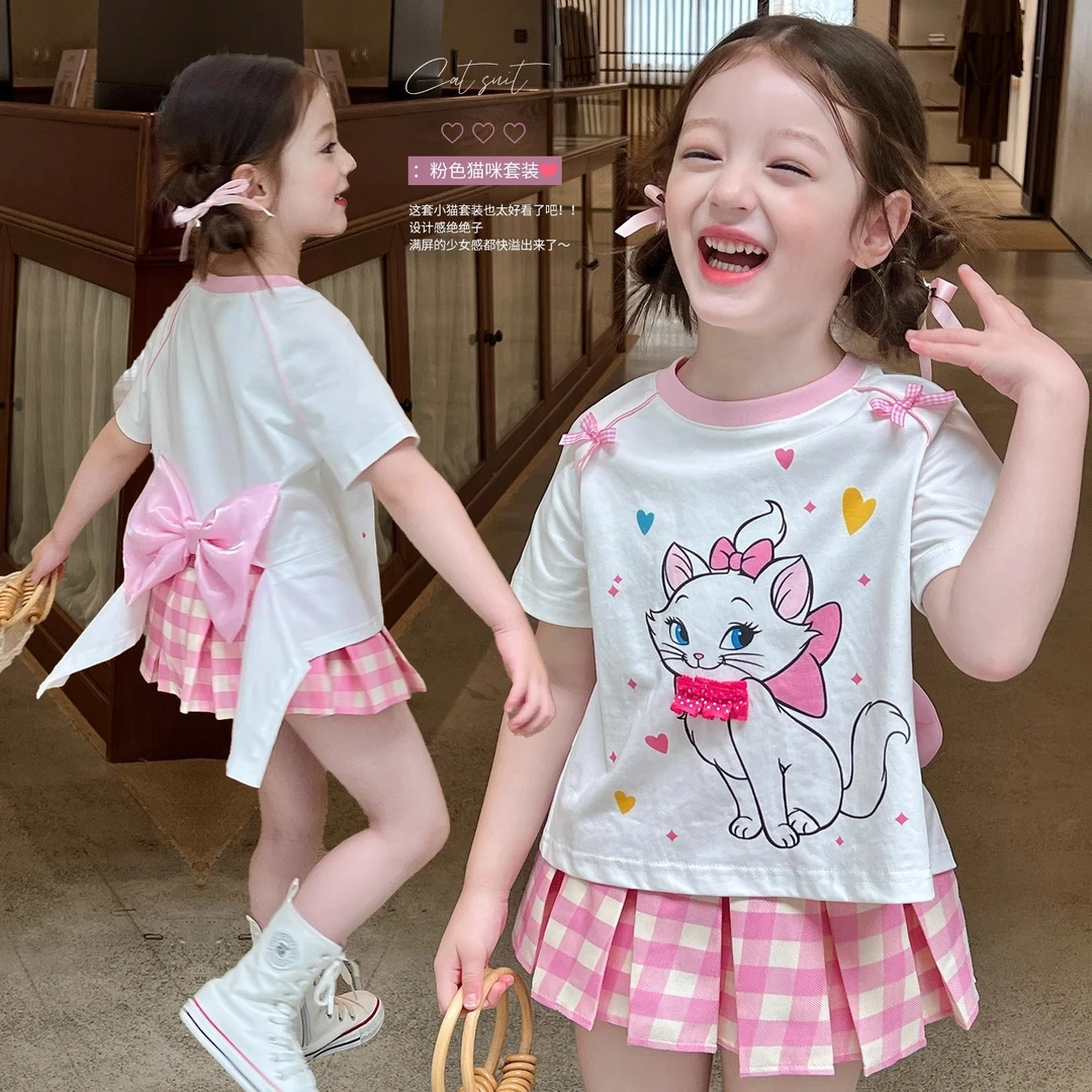 栀了成长记女童装卡通小猫宽松T恤夏季儿童宝宝可爱百搭短袖上衣