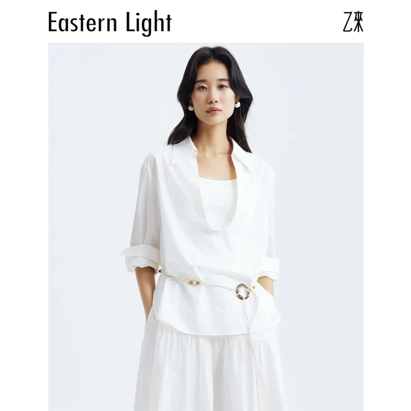 Eastern Light/乙来2025新款小众设计感深U翻领极简衬衫达播