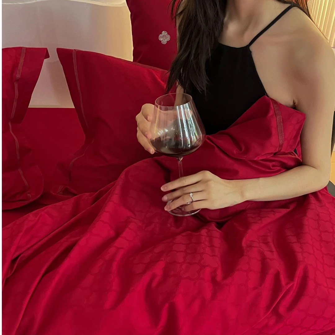 【新婚快乐】全棉提花四叶草心型工艺款四件套