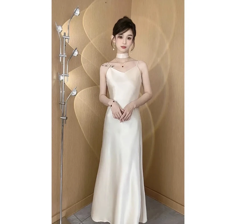 【送飘带】优雅气质法式流光醋酸锻鱼尾裙高级设计感轻奢收腰吊带裙