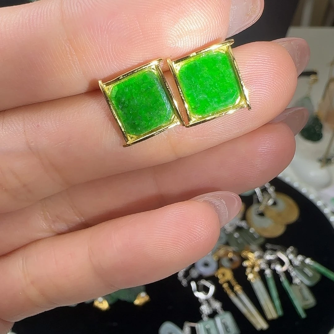 翡翠银S925镶嵌耳饰耳钉款