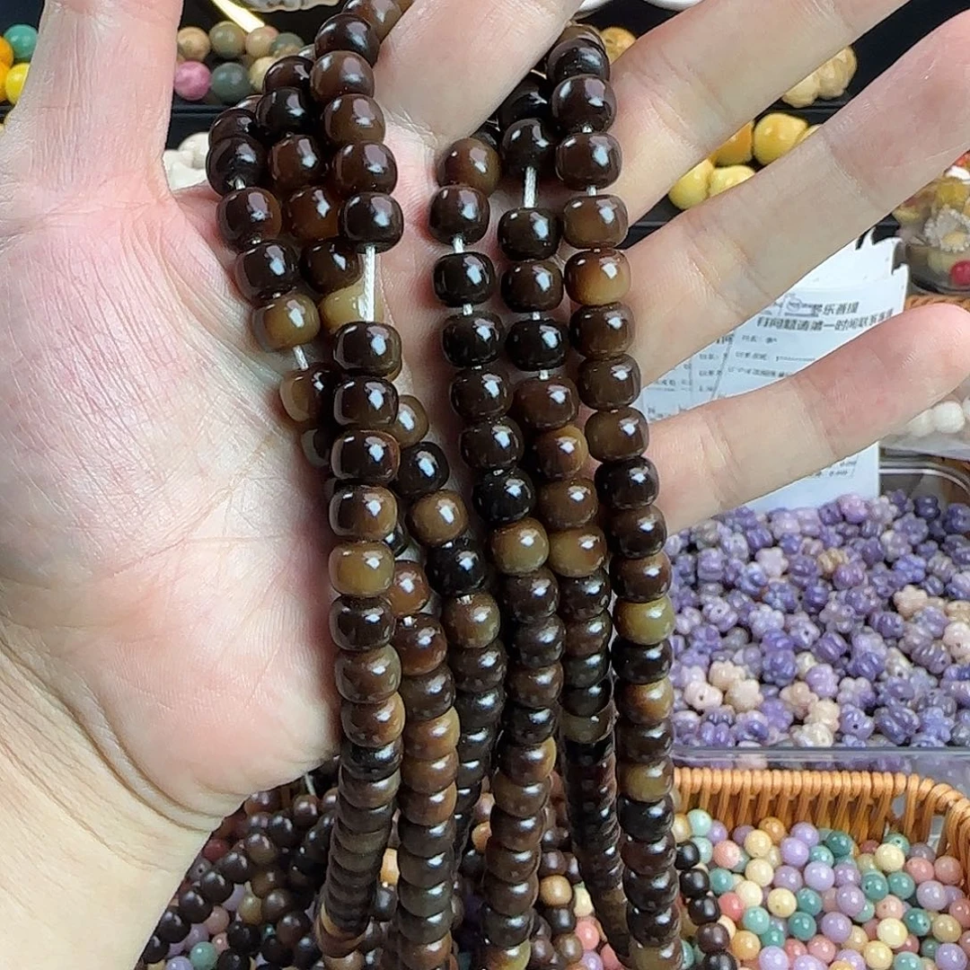 菩提根/象牙果手串卡10老料黑茶桶一条（114颗）