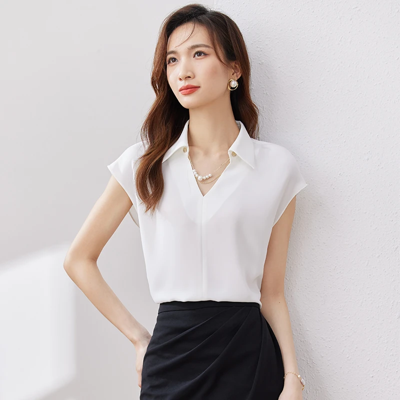 尚都比拉气质通勤V领氛围感妥妥文艺女青年造型感雪纺衫49689