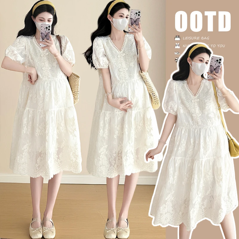 「maimixi」孕妇夏季新品新中式改良国风刺绣重工高级感连衣裙